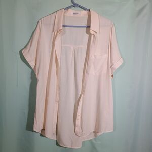 Women’s Blush Pink Short Sleeve Button-Up Blouse – Lightweight Collared Shirt